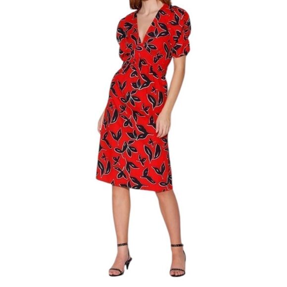 Walter Baker “Fabienne” midi dress in bold persimmon Red Size XS New with tags - Picture 2 of 7